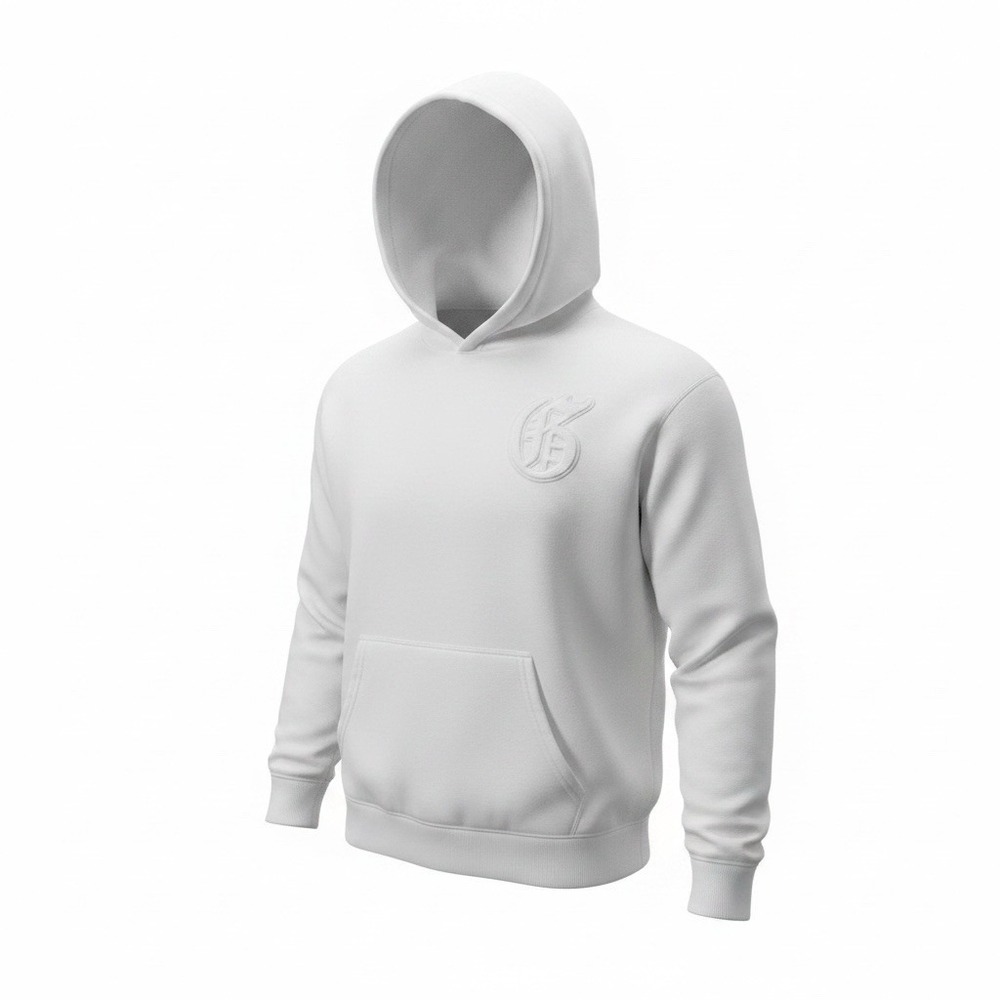 GREYSON Clothiers White Gothic G Chenille Patch Hoodie Men's Medium 100% Cotton